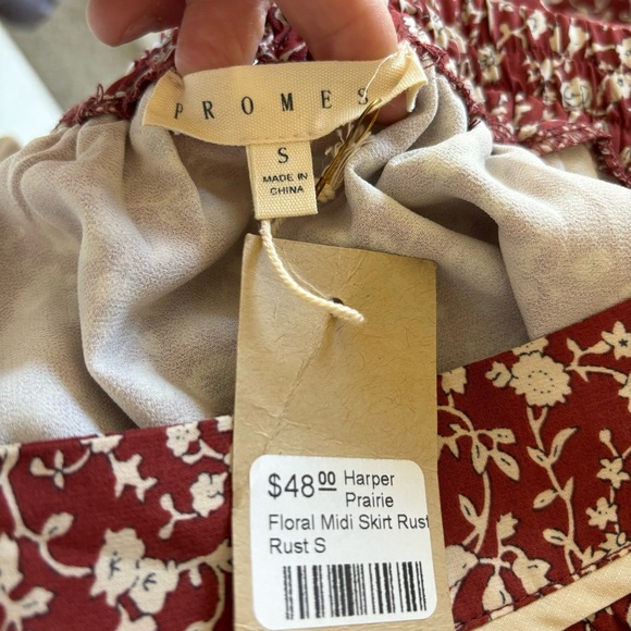 NWT Promesa Harper Prairie Rust Floral Midi Tiered Skirt Small - Picture 3 of 3